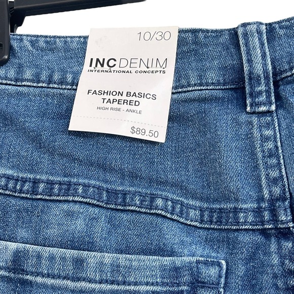 INC SZ 10/30 Tapered Cuffed Ankle Jeans High-Rise Stretch Medium Wash Indigo New - Picture 6 of 10